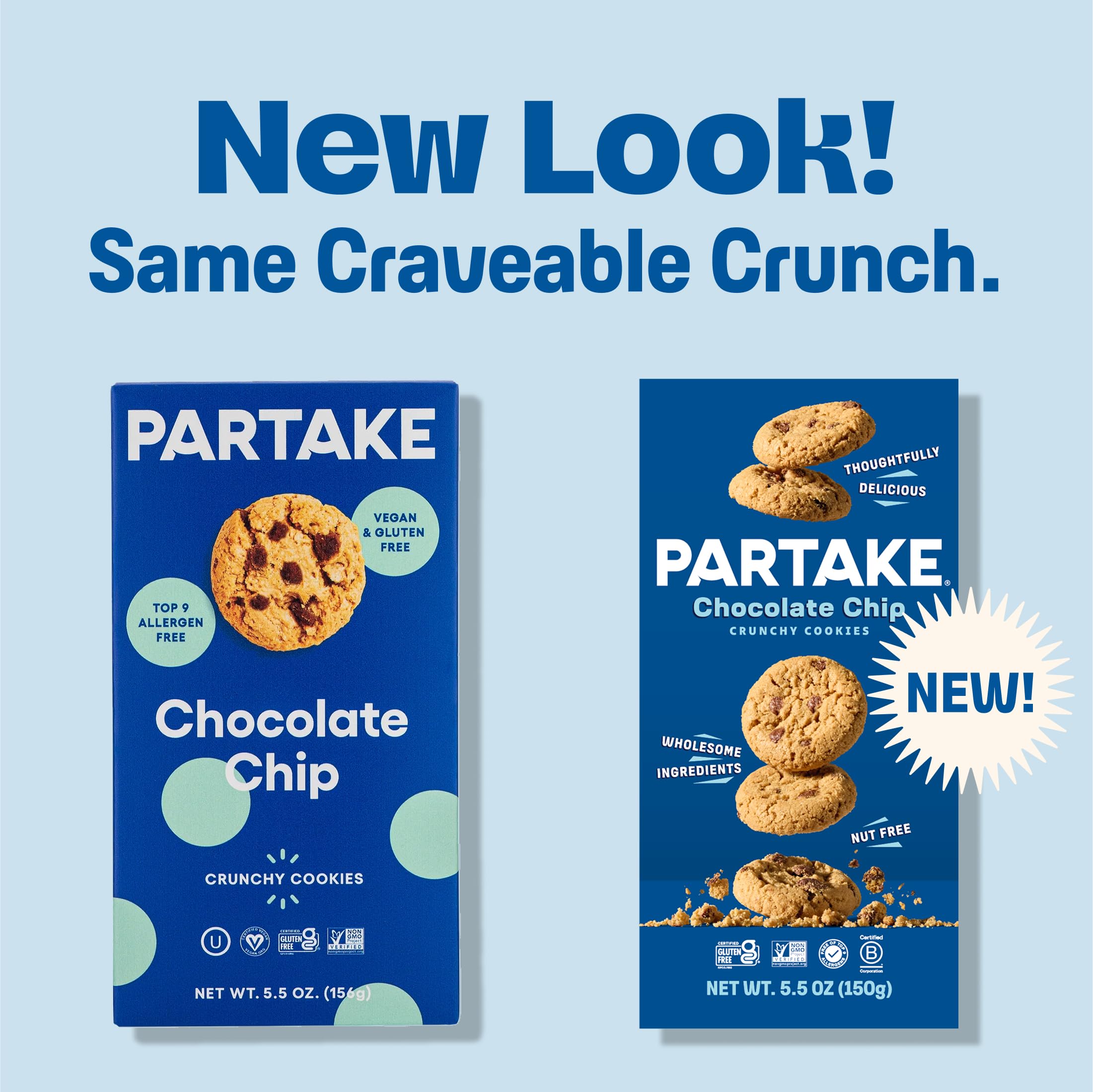 Partake packaging with certification badges displaying vegan and gluten-free trust