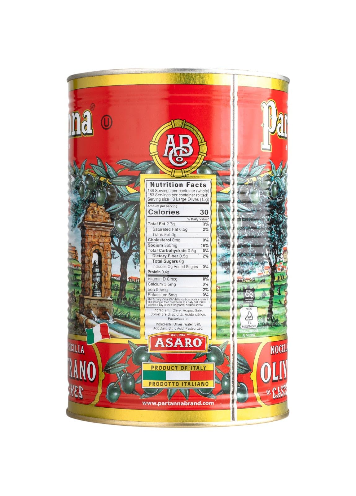 Partanna open can beside measuring cup for scale, illustrates bulk quantity