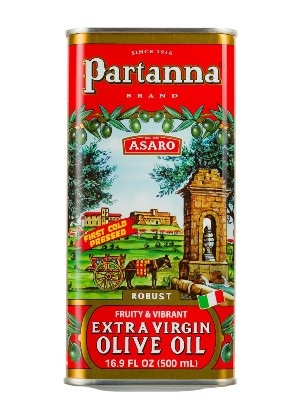 Partanna tin front view showing brand and packaging, preserves freshness