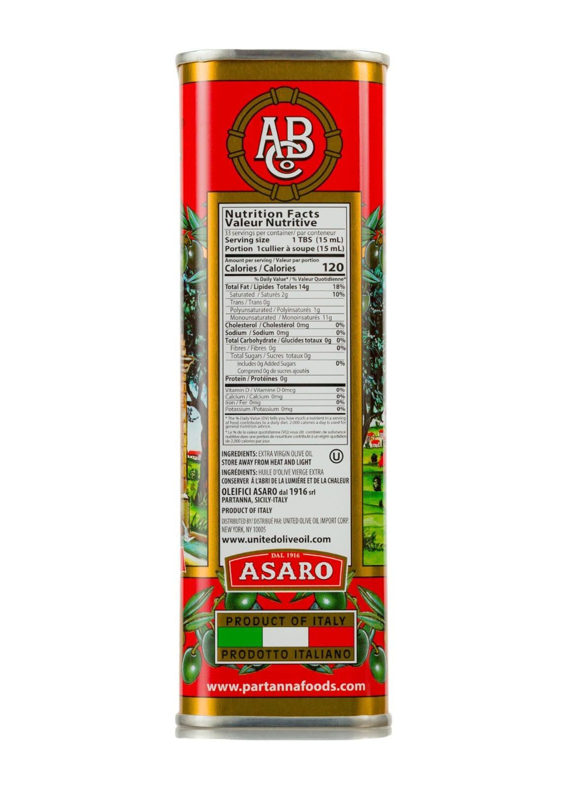 Partanna label close-up displaying origin and harvest details for trust