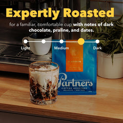 Partners Coffee closeup of roast date label showing freshness assurance