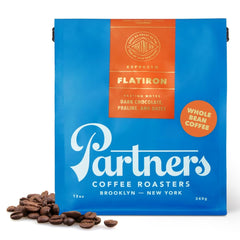 Partners Coffee Flatiron bag front showing label and size for clear product ID