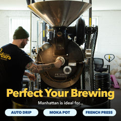 PARTNERS COFFEE ROASTERS ground coffee in hands showing grind consistency and readiness for brewing benefit