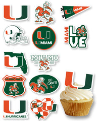 PartyKandy front packaging showing 24 Miami Hurricanes toppers and quick setup benefit