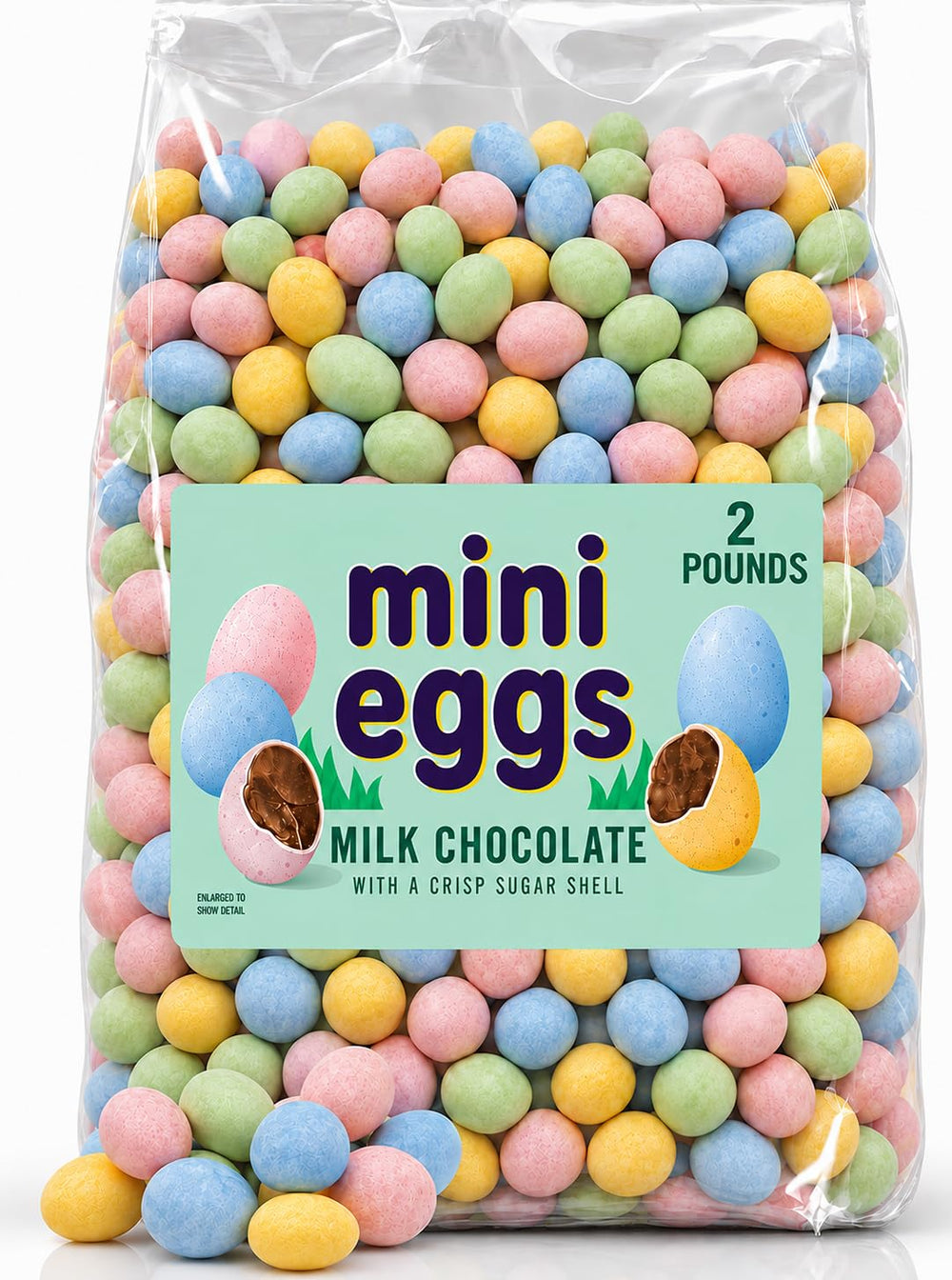 Partypom mini eggs front packaging shows pastel shells and convenient 2 lb bulk size