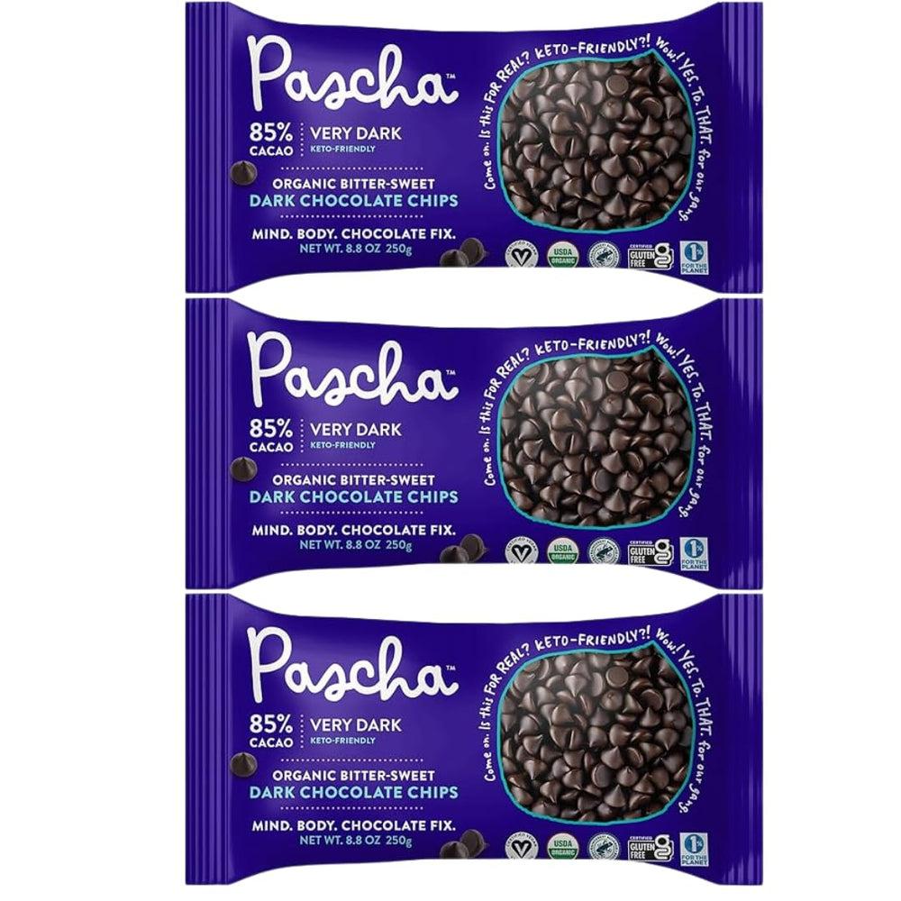 Pascha front packaging showing three 8.8 oz bags and brand clarity for pantry stocking