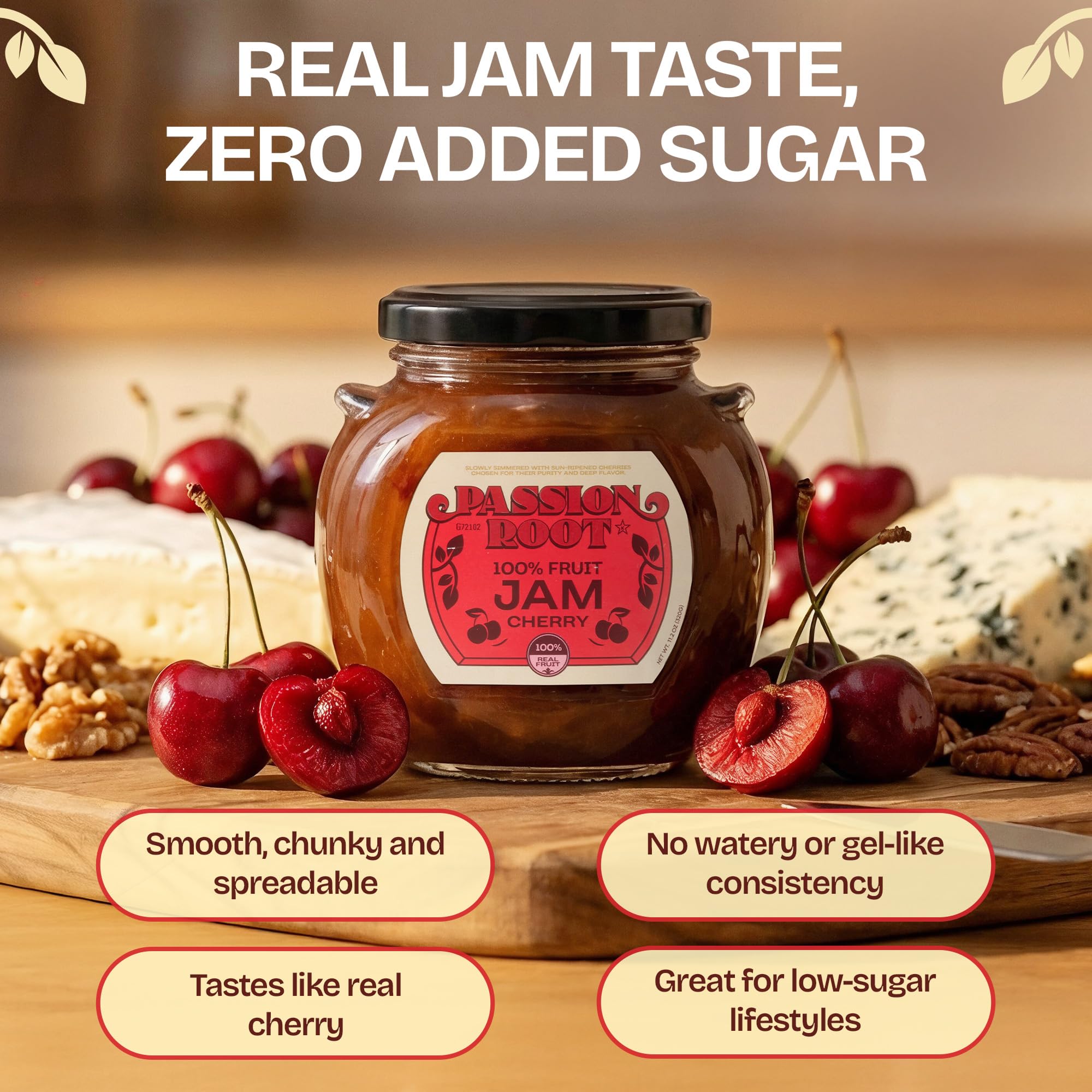 Passion Root jar on charcuterie board enhancing cheese and crackers