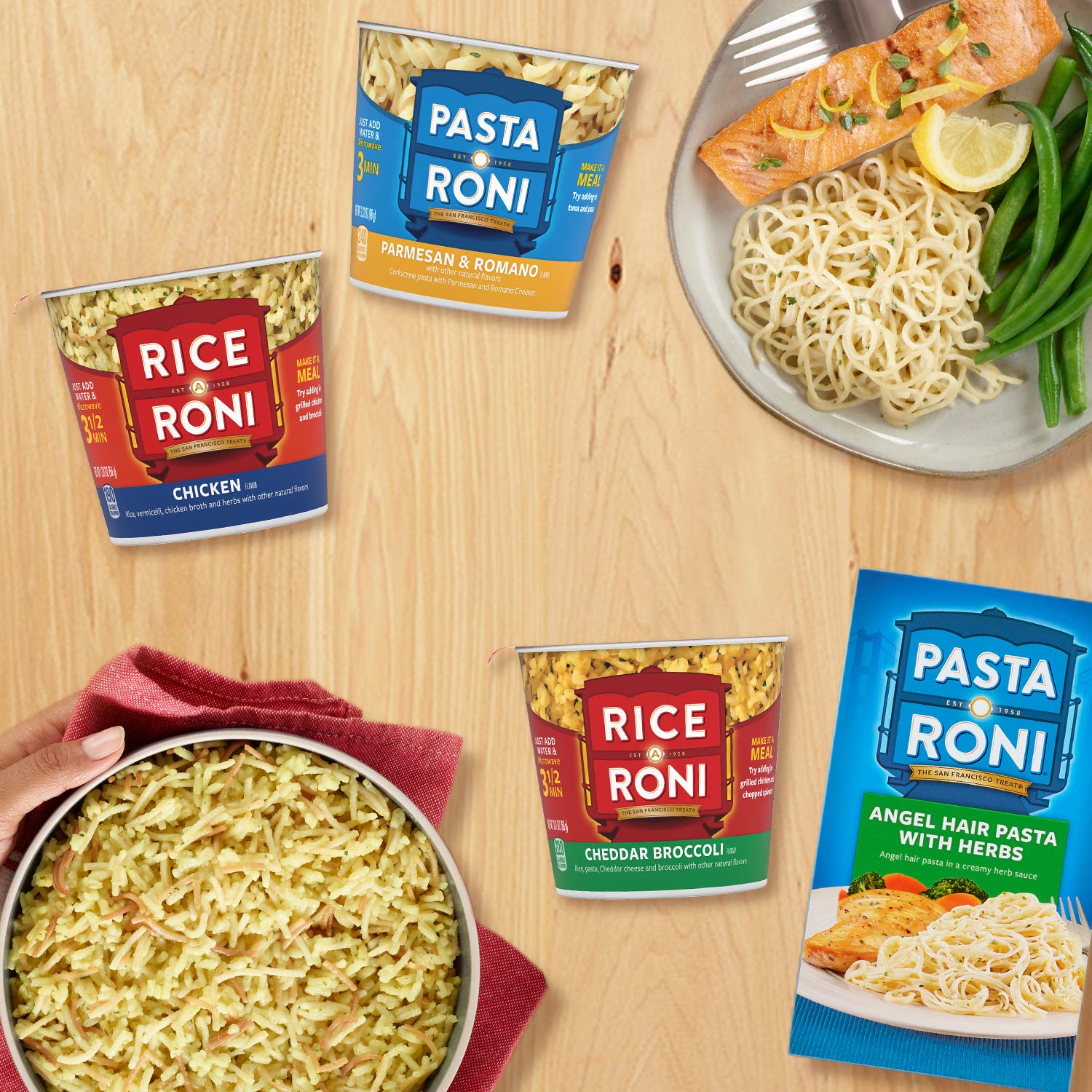 Pasta Roni prepared cup served in a bowl ready to eat, showcasing convenience and taste