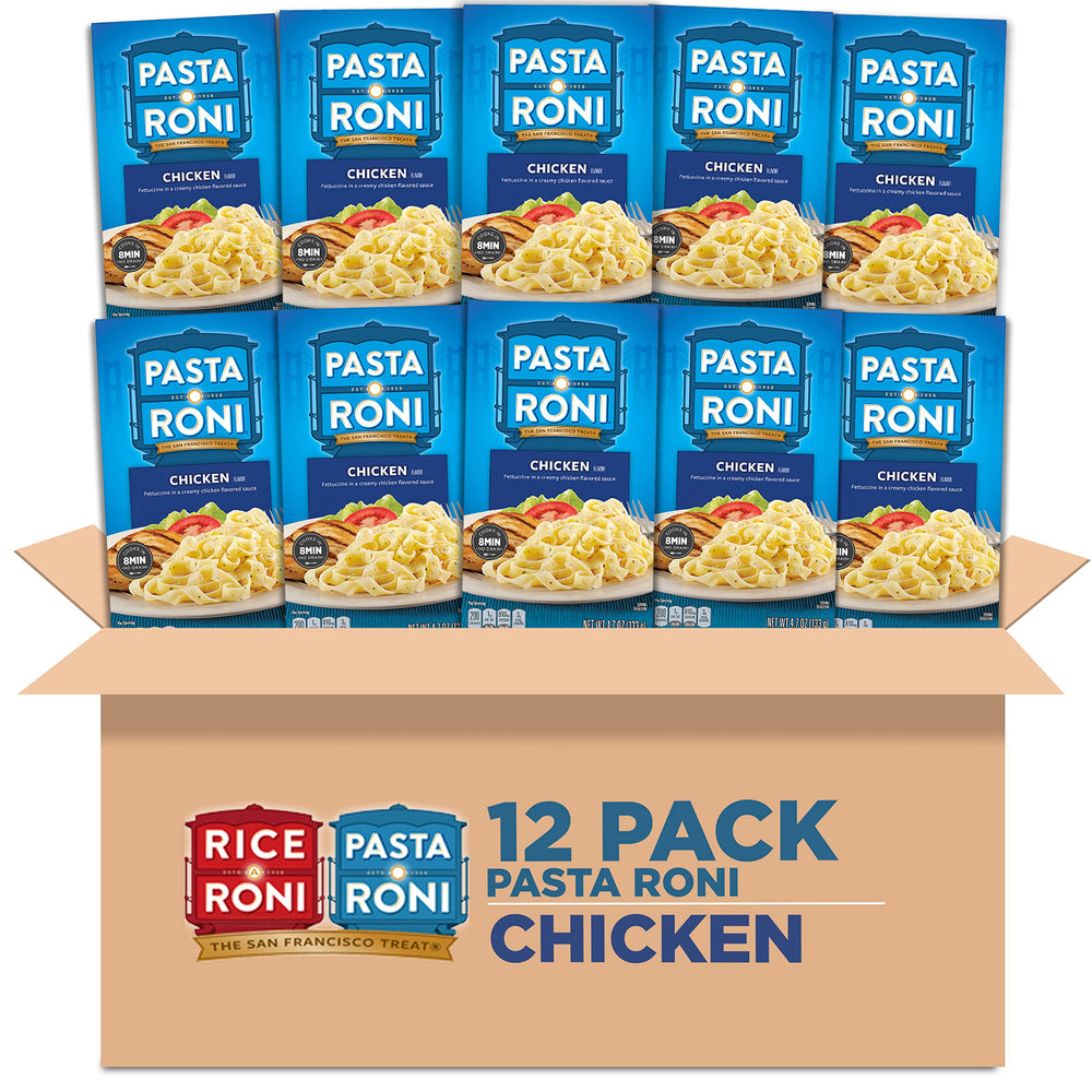 Pasta Roni front packaging showing product name and serving suggestion benefit