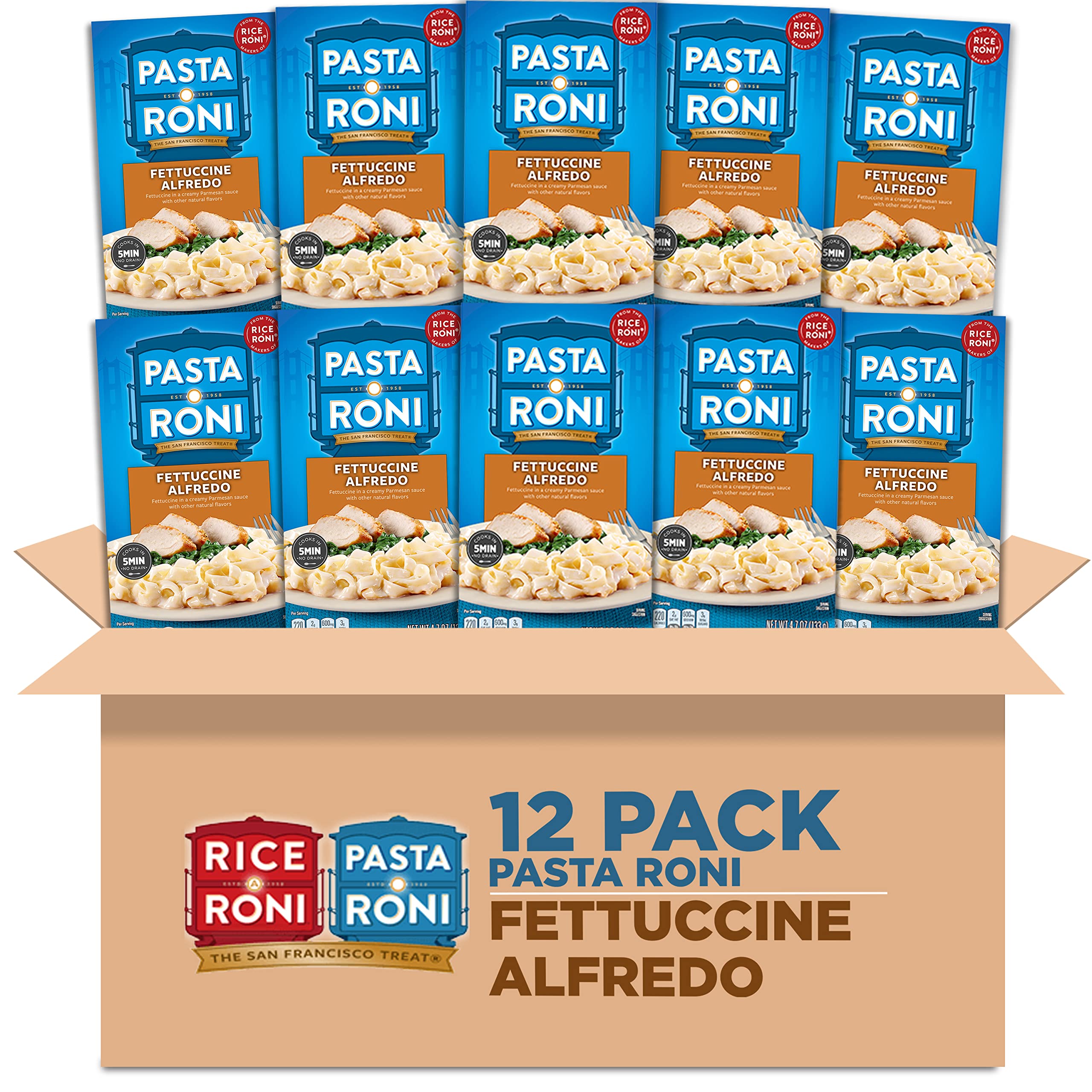 Pasta Roni front packaging showing product and quick-cook benefit