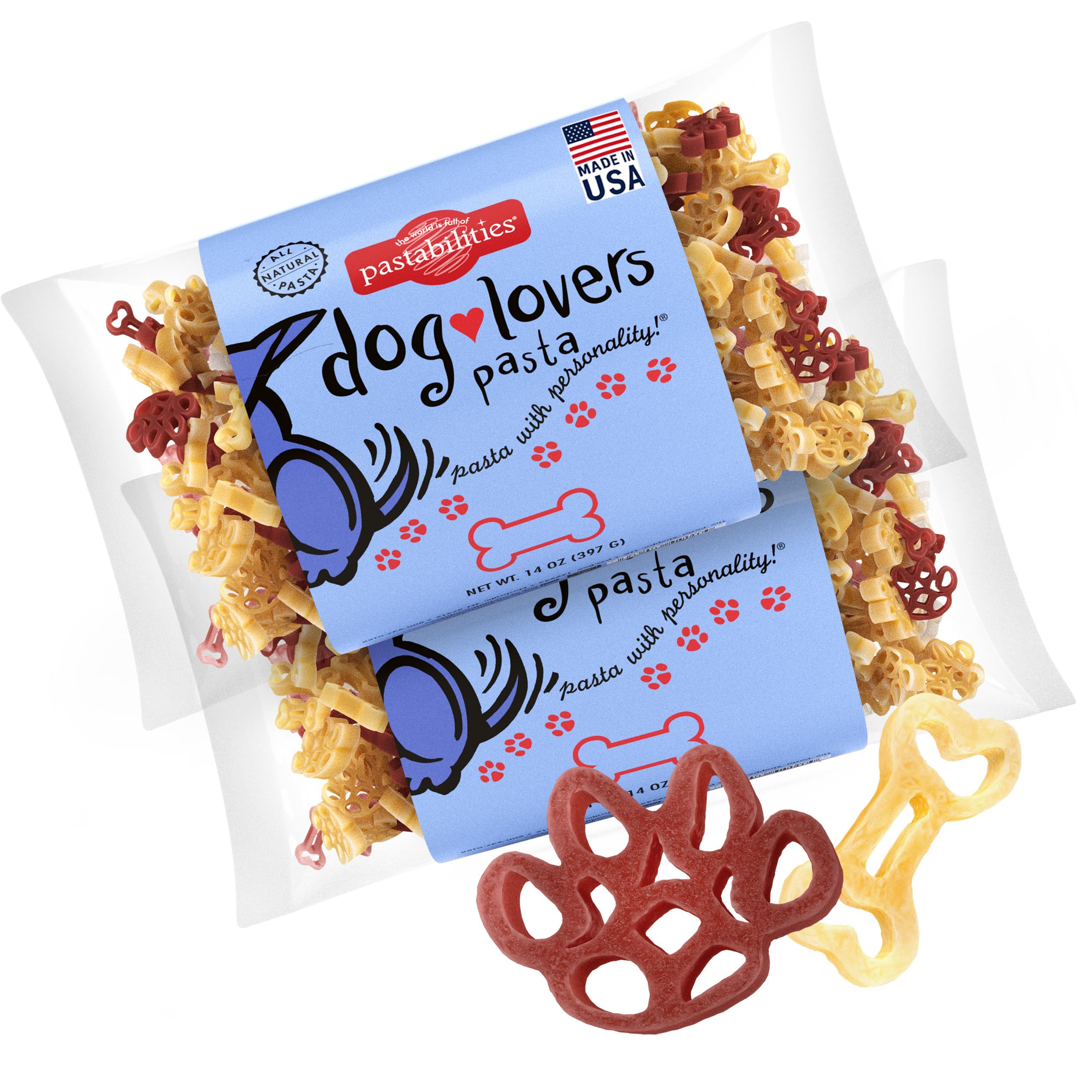 pastabilities front packaging showing paws and bones shapes for kid-friendly meals