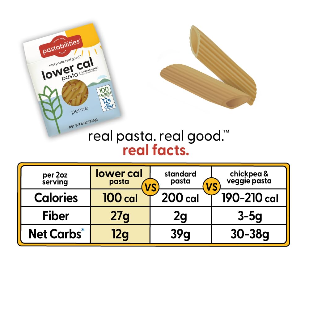 pastabilities penne plated with tomato sauce showing satisfying low-calorie meal