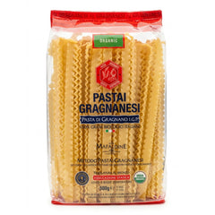 Pastai Gragnanesi front packaging showing organic Mafaldine and I.G.P. provenance benefits