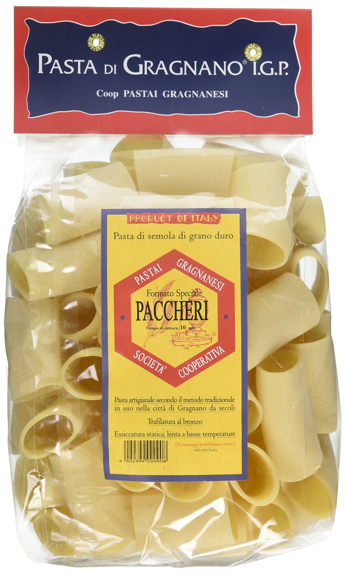 Pastai Gragnanesi front packaging showing organic IGP label and product benefits