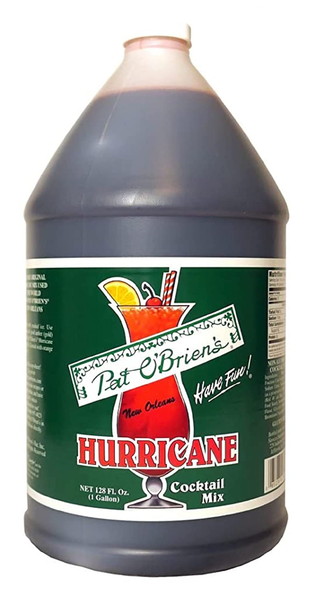 Pat O'Brien's bulk jug front label showing brand and easy pouring benefit