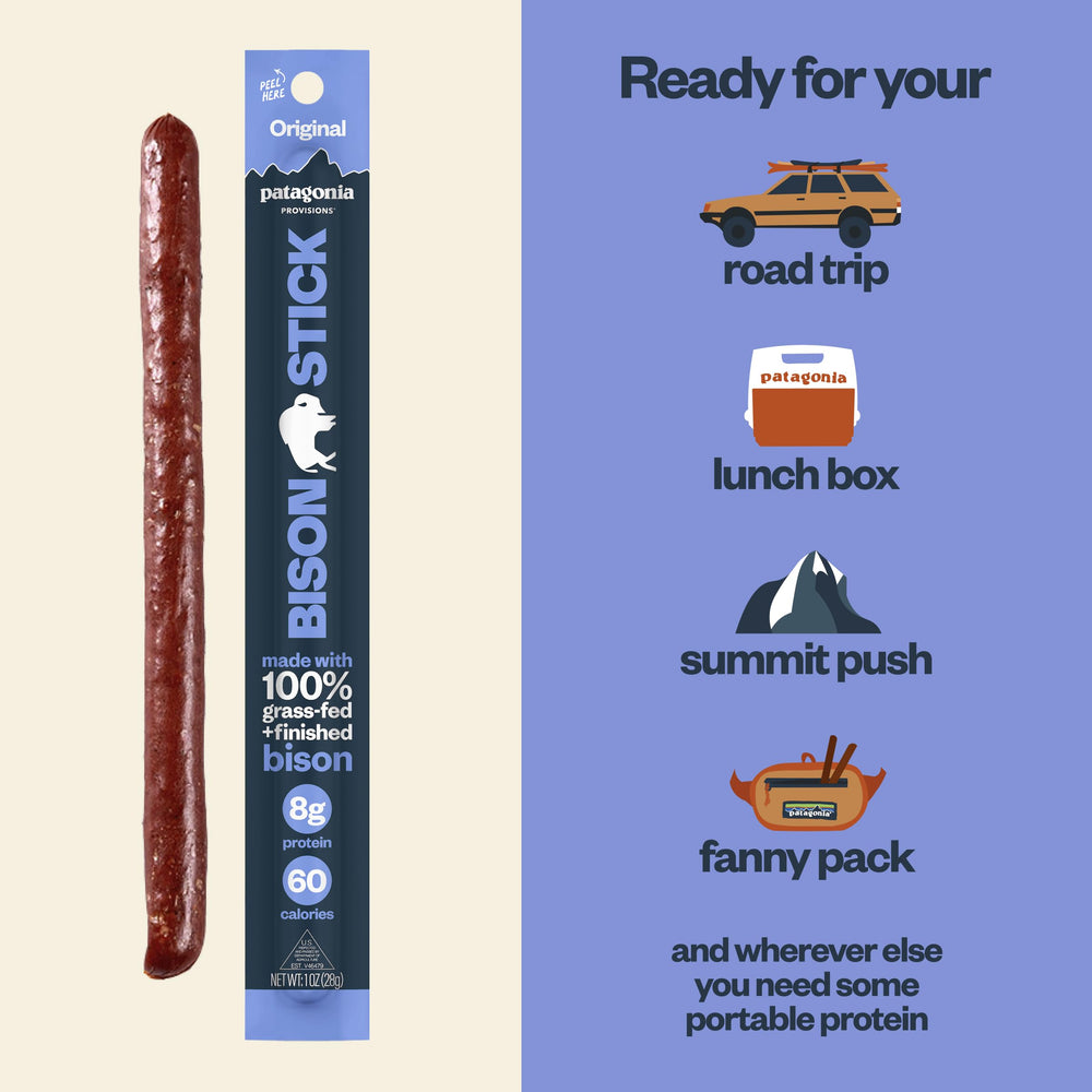 Patagonia bison sticks packed in backpack demonstrating travel-ready shelf stability