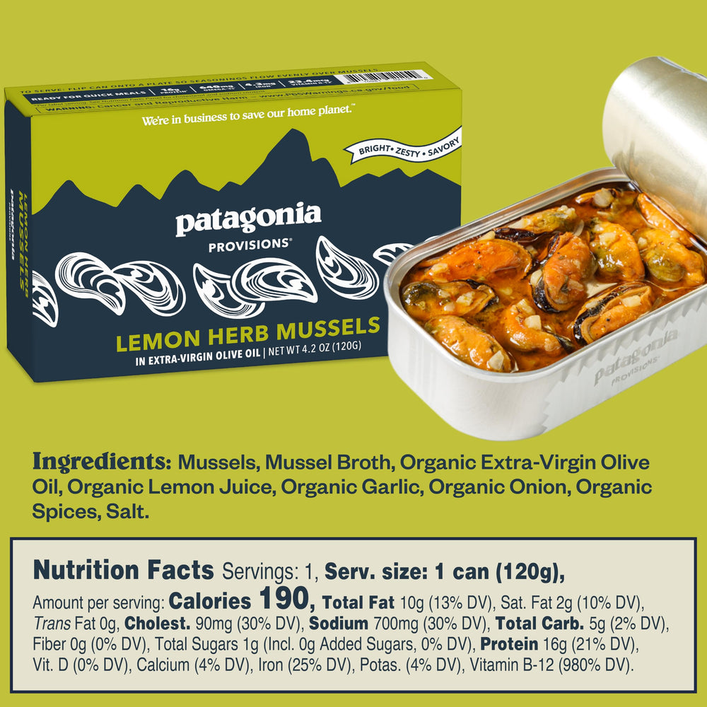 Patagonia Provisions label and ingredient list, conveying transparency and traceability