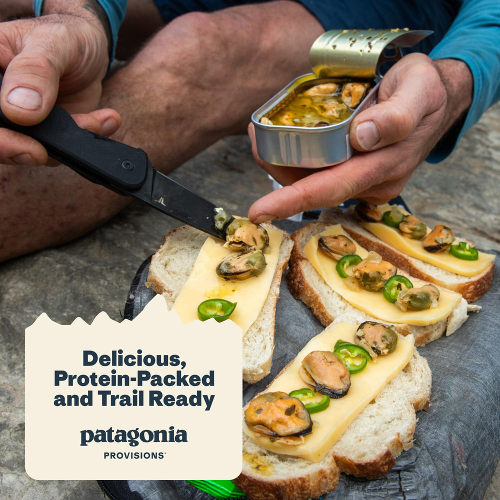 Patagonia Provisions label and nutrition panel closeup showing ingredients and protein content