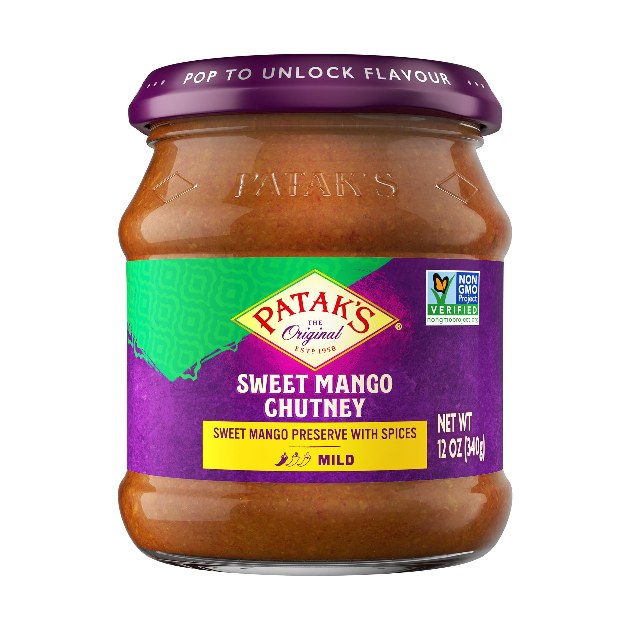 Patak's front label jar showing brand and product for easy identification