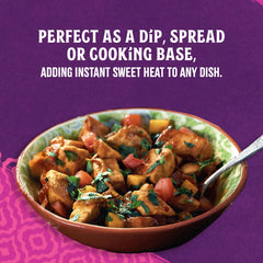Patak's close-up texture highlighting mango, paprika and chile for bold flavor