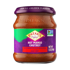 Patak's front packaging showing brand and spicy mango chutney benefit