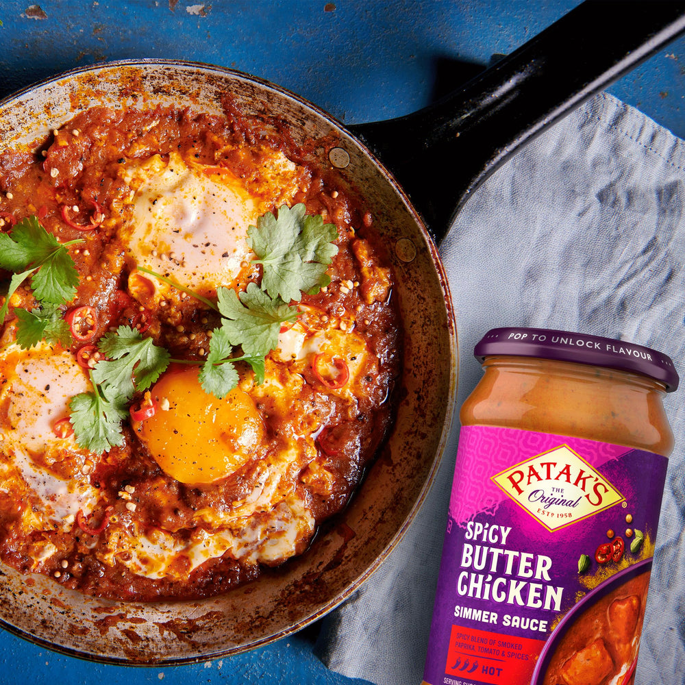 Close-up of Patak's jar label and ingredient list, transparent real-ingredient benefit