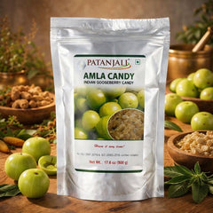 patanjali candy pieces in a bowl highlighting chewable amla bites for easy snacking
