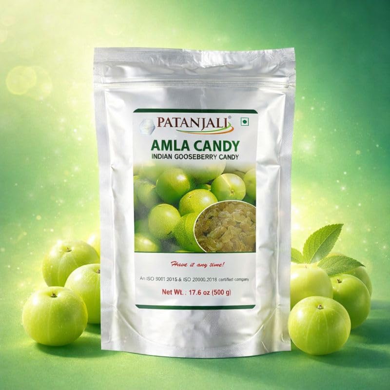 patanjali open bag with candies spilling to illustrate resealable pack and freshness