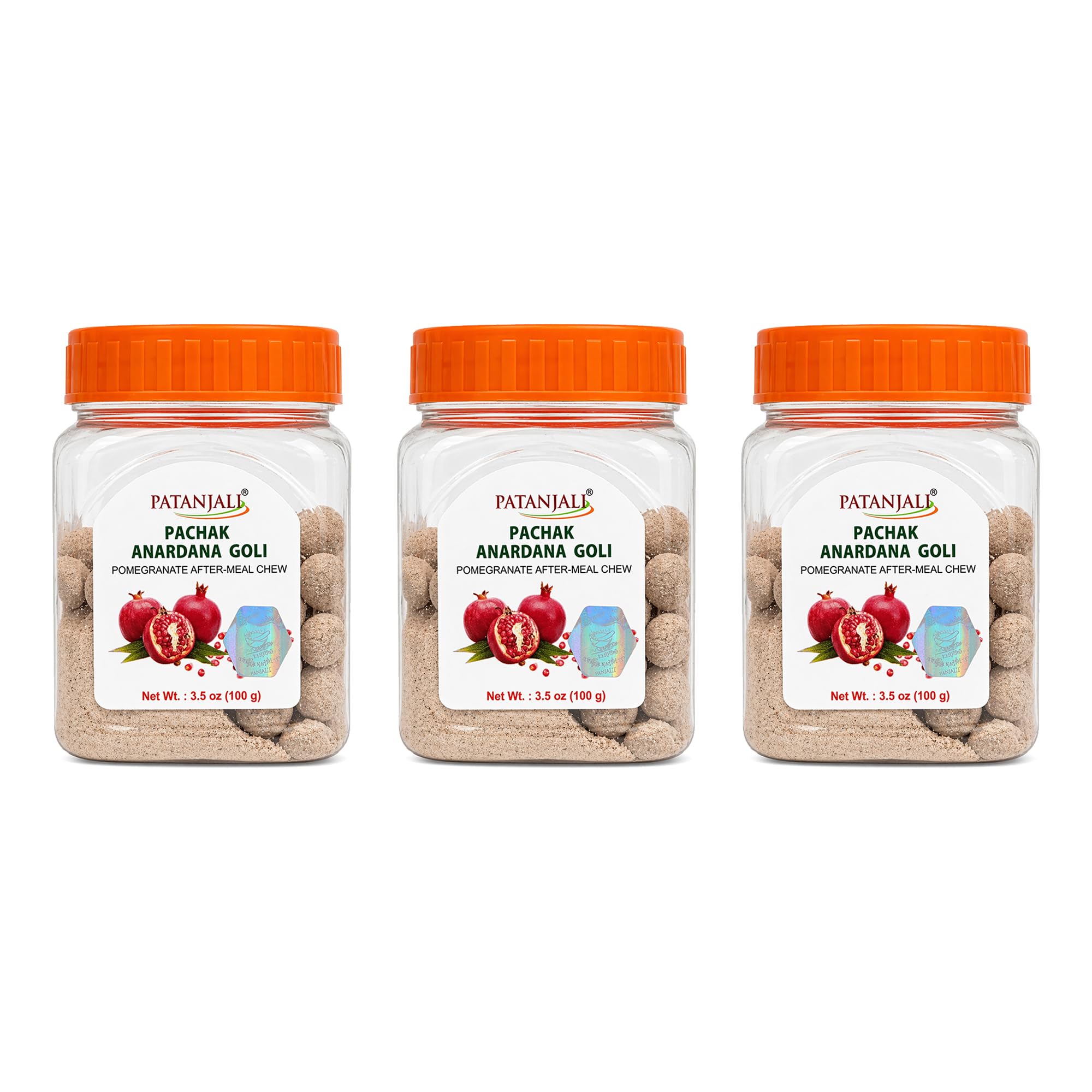 patanjali front packaging showing three 100g jars for easy storage