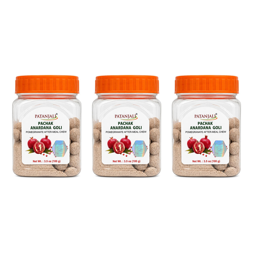 patanjali front packaging showing three 100g jars for easy storage