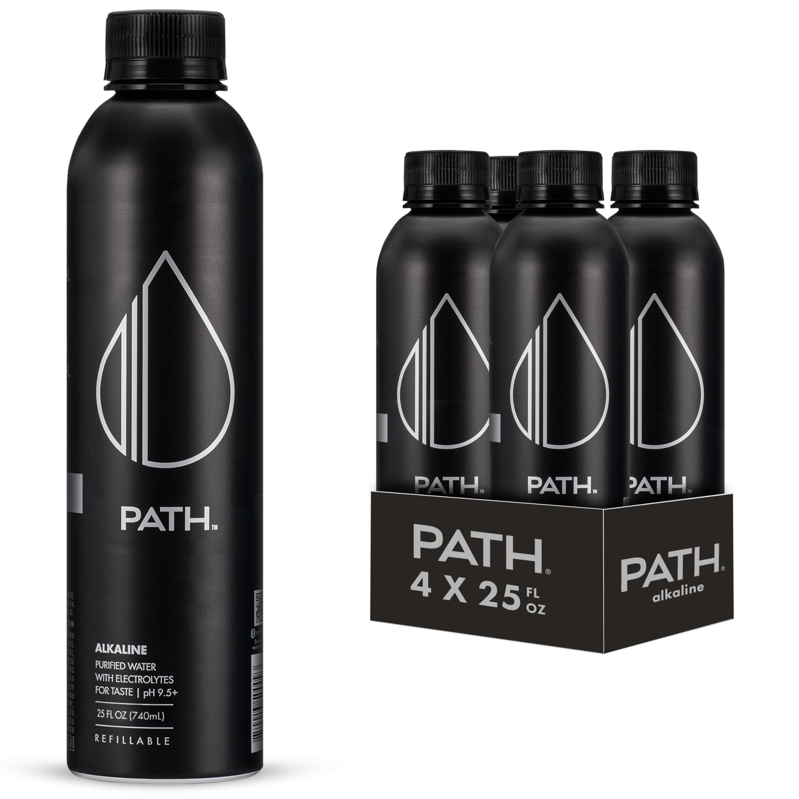 PATHWATER aluminum bottle front view showing branding and reusable design