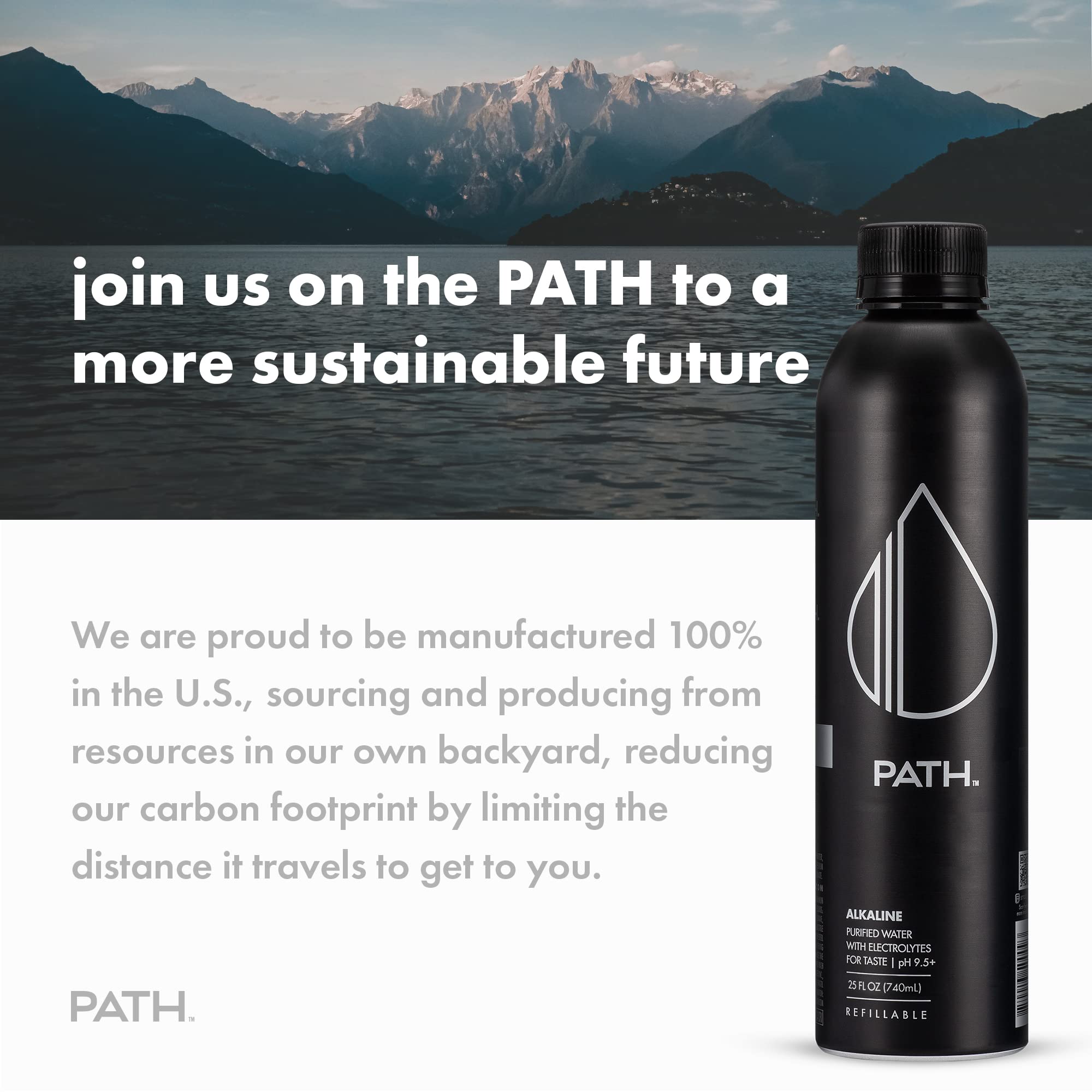 PATHWATER bottles by recycling bin showing infinite recyclability and sustainability