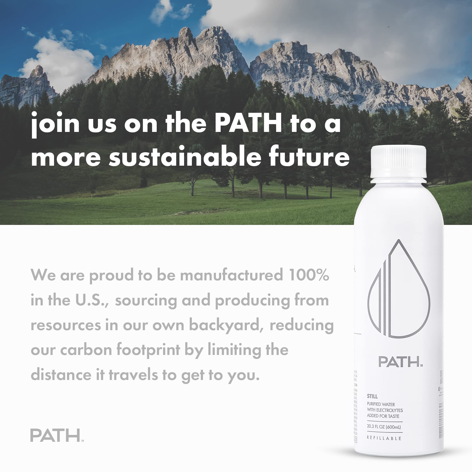 PATHWATER bottle in outdoor setting illustrating on-the-go hydration benefit
