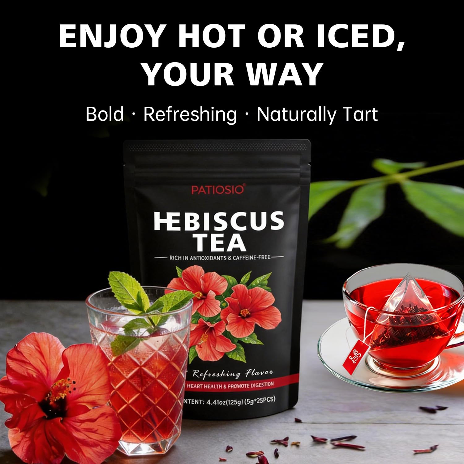 Individually sealed Patiosio tea bag emphasizing freshness and aroma protection