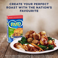 Paxo prepared stuffing in oven dish, golden top offering ready-to-serve appeal