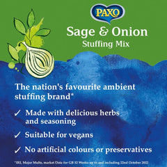 Paxo stuffing plated beside roast meat and vegetables, enhances meal presentation
