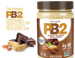 PB2 open pouch revealing cocoa peanut powder and easy scooping for recipes benefit
