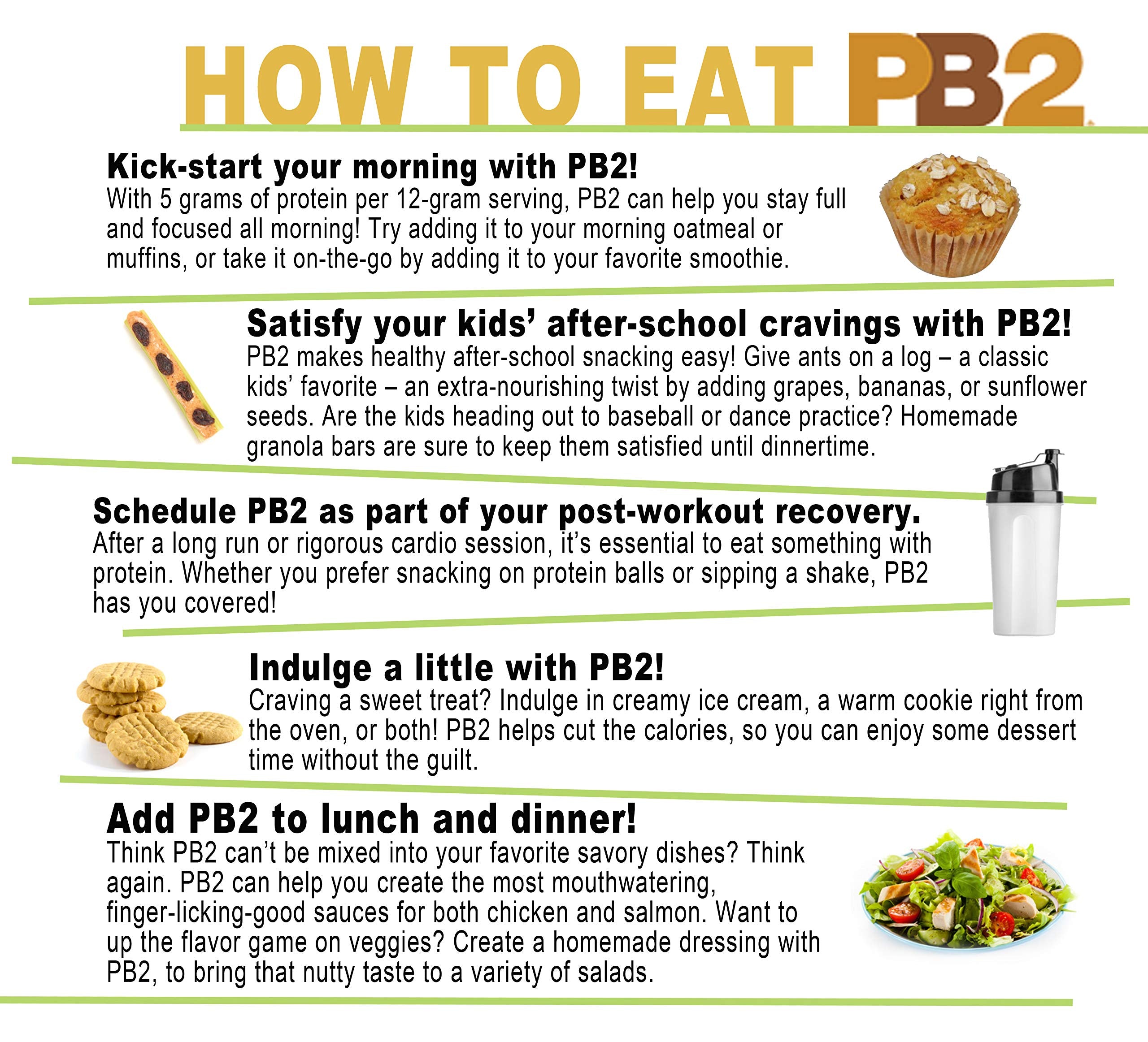 PB2 pouches beside a measuring scale showing 16 oz portion control and value benefit
