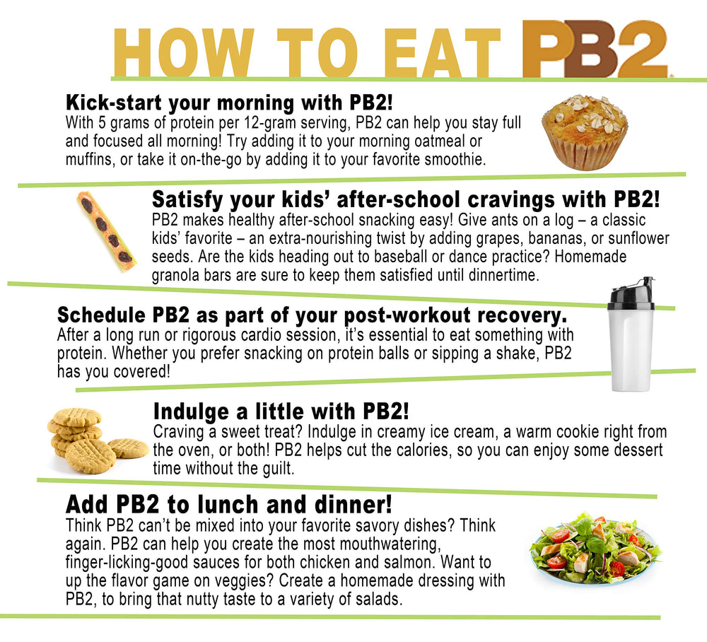 PB2 pouches beside a measuring scale showing 16 oz portion control and value benefit
