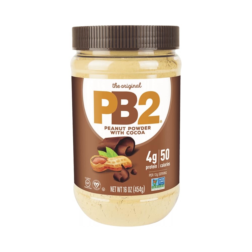PB2 cocoa scoop on spoon ready to mix for quick protein boost