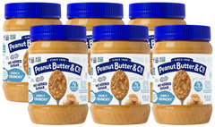 Peanut Butter & Co. front packaging of six 16 oz jars showing label and branding benefits