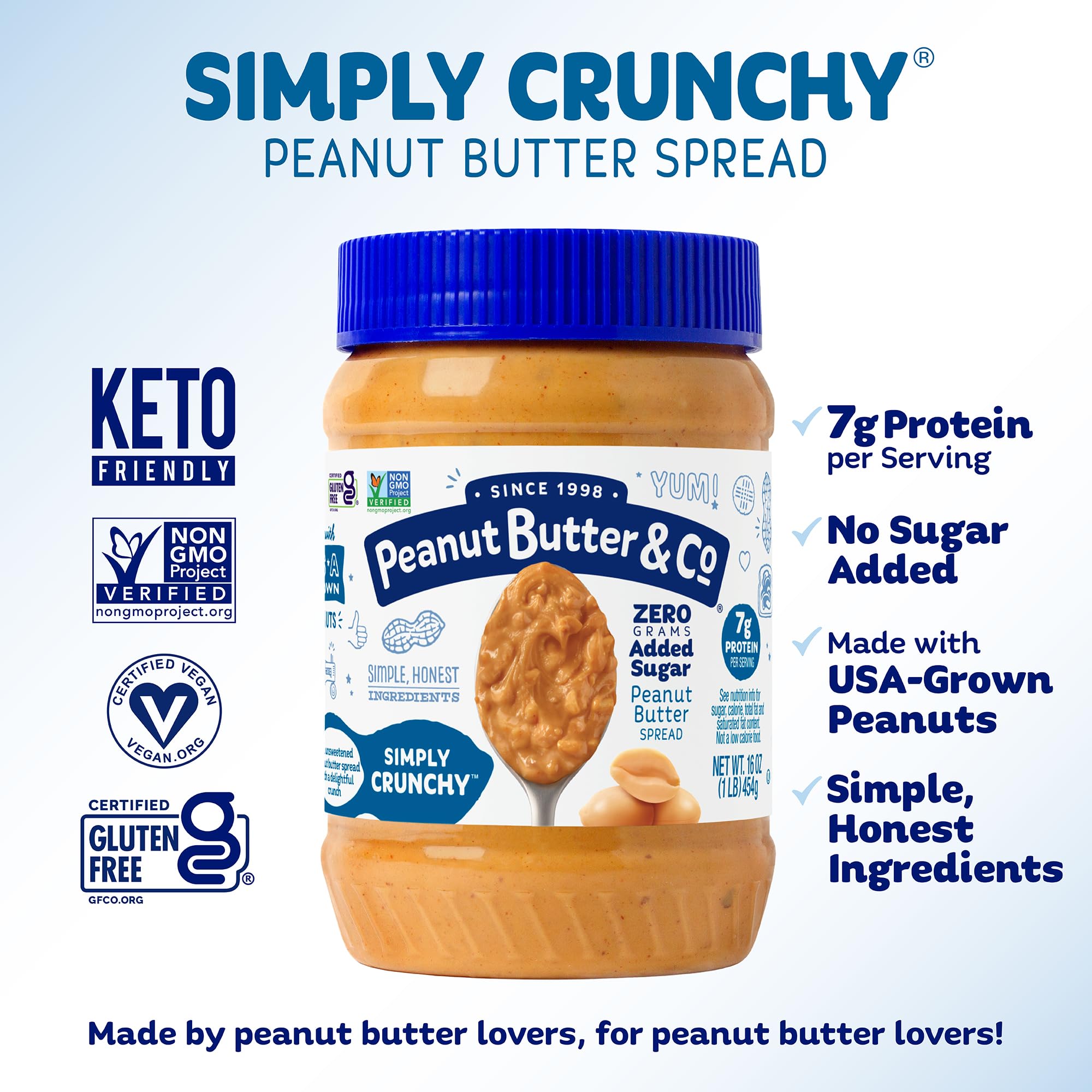 Peanut Butter & Co. jar held in hand showing jar size and pantry convenience