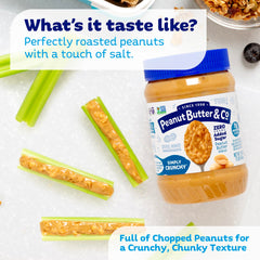 Peanut Butter & Co. spoon serving crunchy peanut butter demonstrating hearty scoop