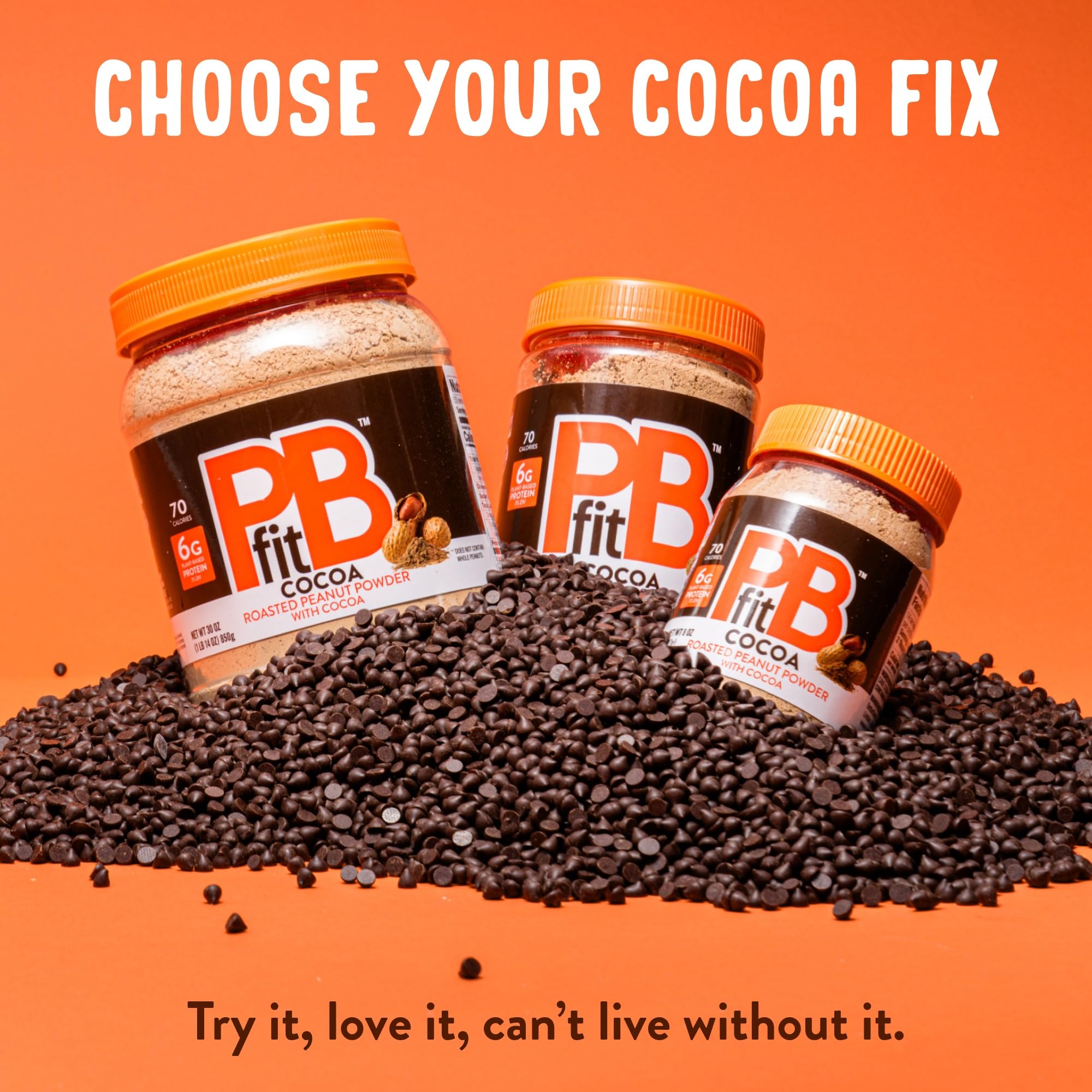 PBfit cocoa beside common items for 30 oz scale comparison benefit