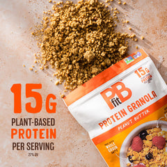 PBfit granola close-up texture highlighting crunchy bites and protein-packed appeal
