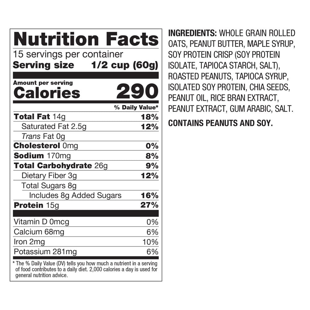 PBfit ingredient display with oats and chia seeds emphasizing wholesome, plant-protein content