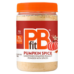 PBfit front jar showing pumpkin spice peanut butter powder and brand