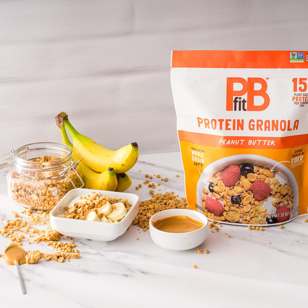 PBfit 32oz bag size and scale comparison showing pantry-ready volume and value