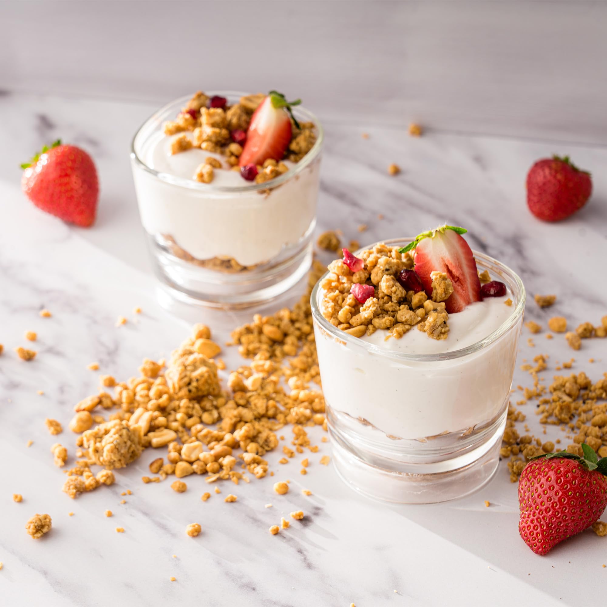 PBfit spoonful over yogurt topping demonstrating added protein and creamy contrast