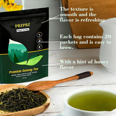 PBZ tea bag close-up revealing intact whole leaves and aroma